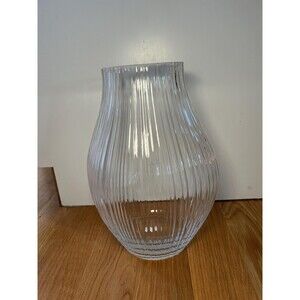PartyLite Glass Vase Ribbed 10" Flower Table Centerpiece Modern Decor Poland